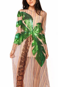Queen Of Sparkles - Long Sleeve Palm Tree Sheer Coverup
