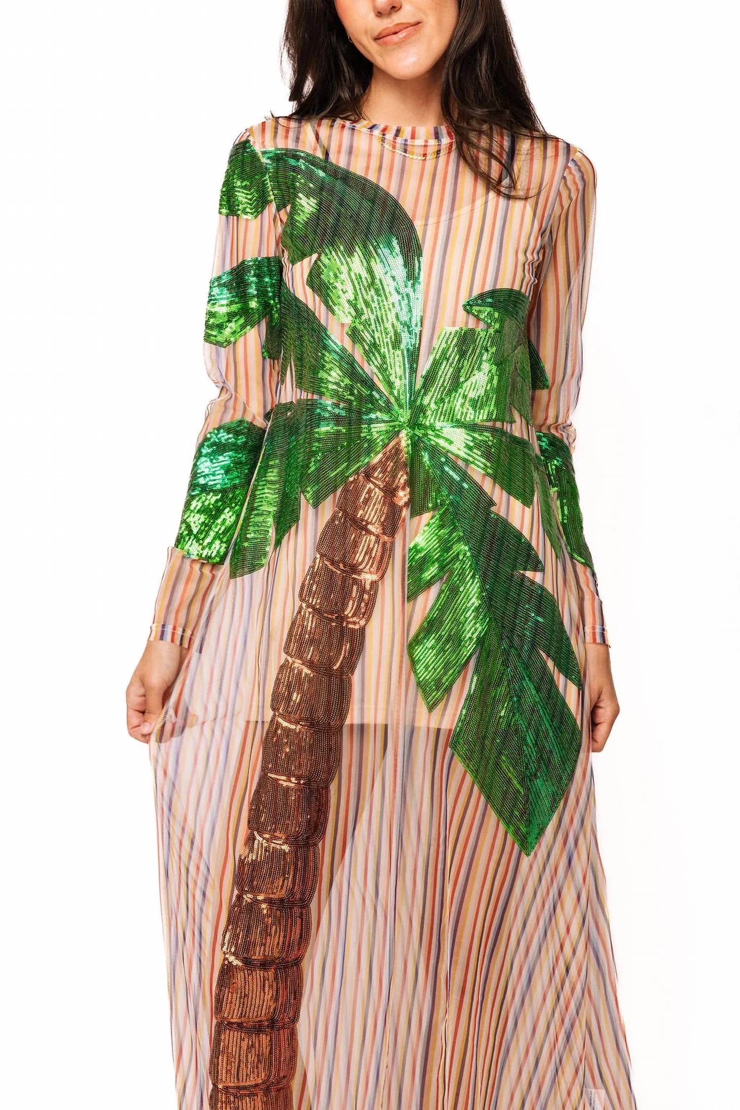 Queen Of Sparkles - Long Sleeve Palm Tree Sheer Coverup