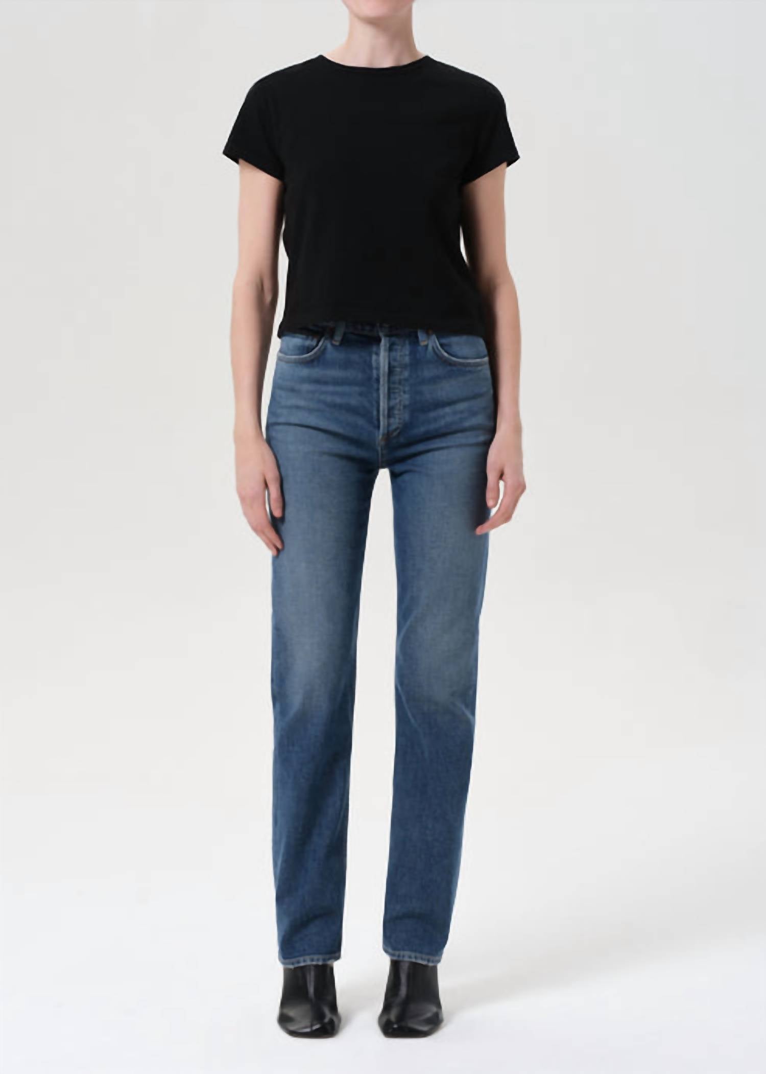 AGOLDE 90's Pinch Waist High Rise Straight Long Jeans in overcast - women's jeans