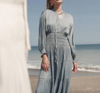 Mima Rosso - Silky Ruched Waist Tier Maxi Dress