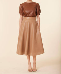 DOLCE CABO Faux Leather Perforated Skirt in camel - women's skirt
