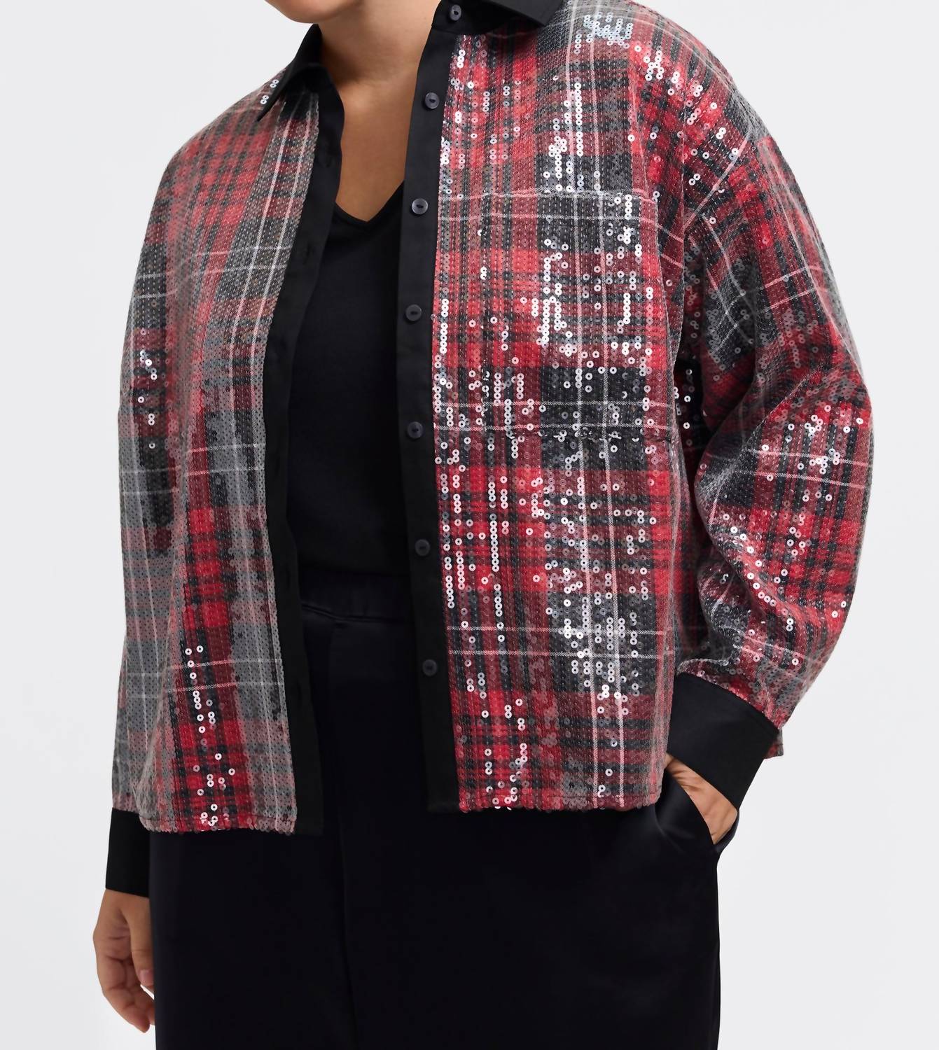 Foxcroft - Marina Sequined Long Sleeve Short Shirt