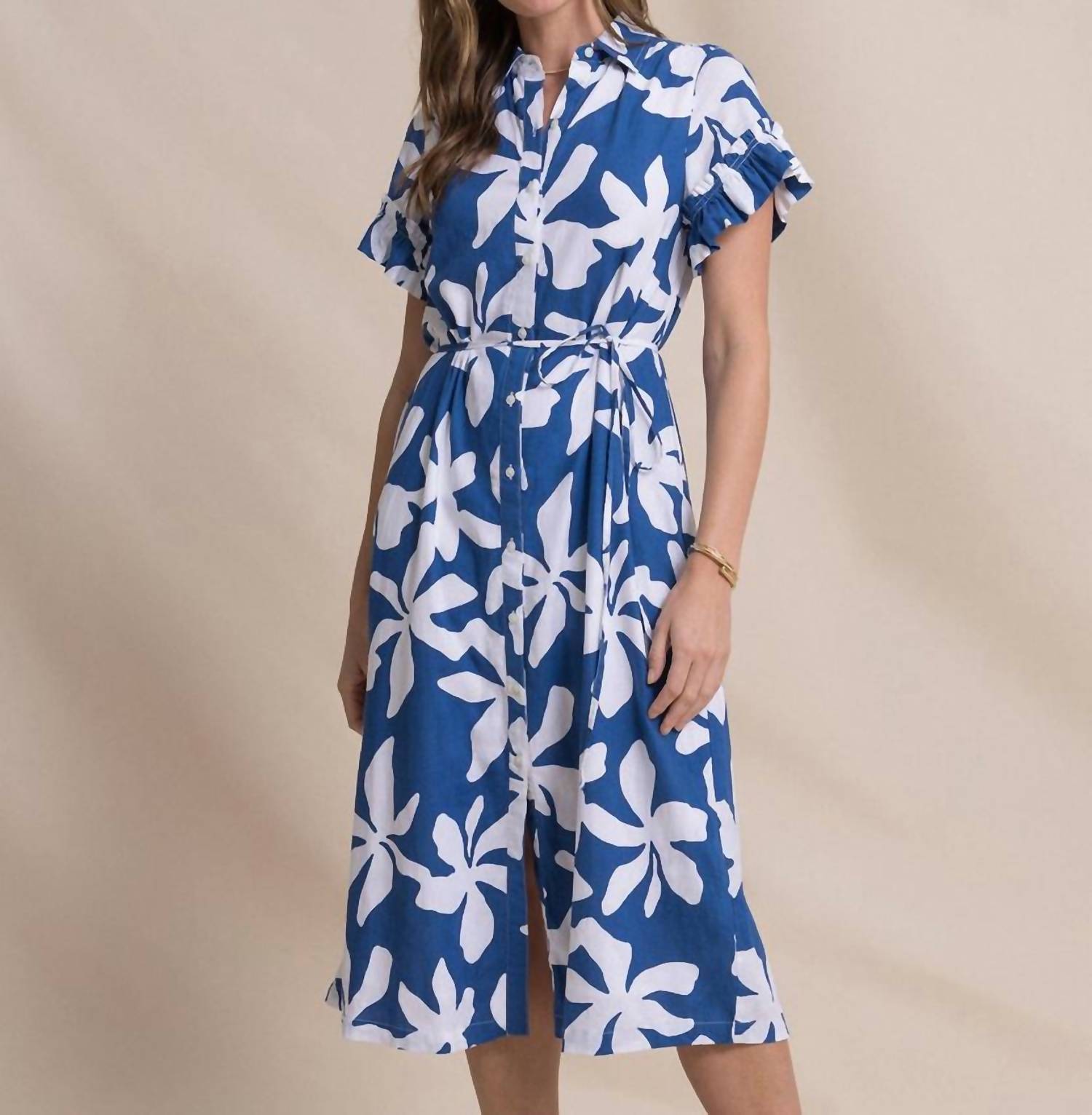 SOUTHERN TIDE Tyra Printd Ruffle Sleeve Midi Dress in nautical blue - women's dress