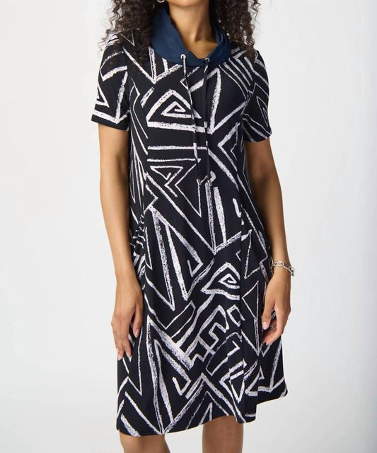 Joseph Ribkoff - Abstract Print Silky Knit A-Line Dress