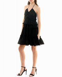 Nicole Miller - Presley Chiffon Tiered Halter Dress