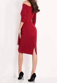 Jovani - V-neck Off Shoulder Cocktail Dress