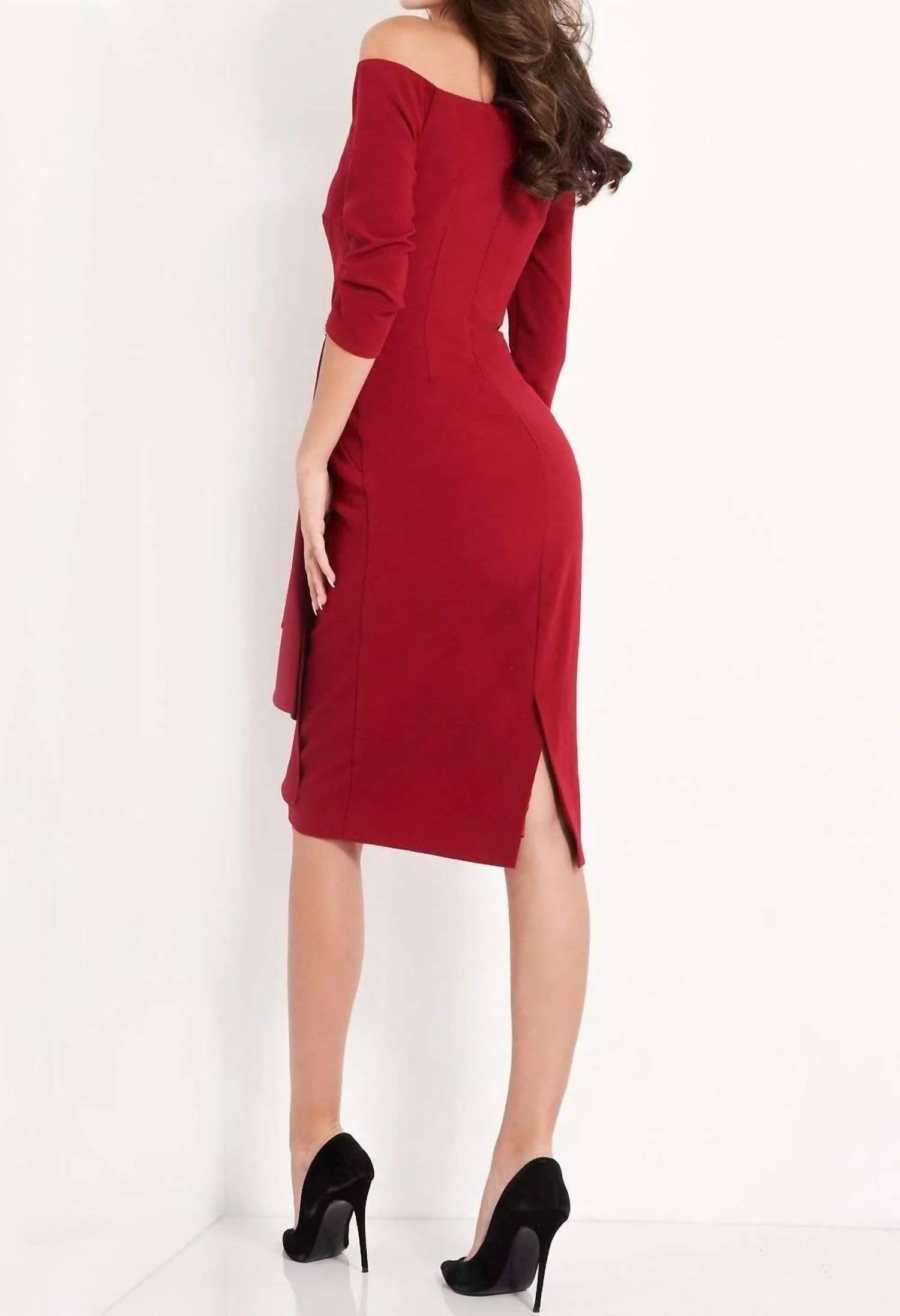Jovani - V-neck Off Shoulder Cocktail Dress