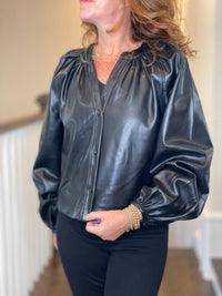 Dolce Cabo - Vegan Leather Button Down Peasant Top