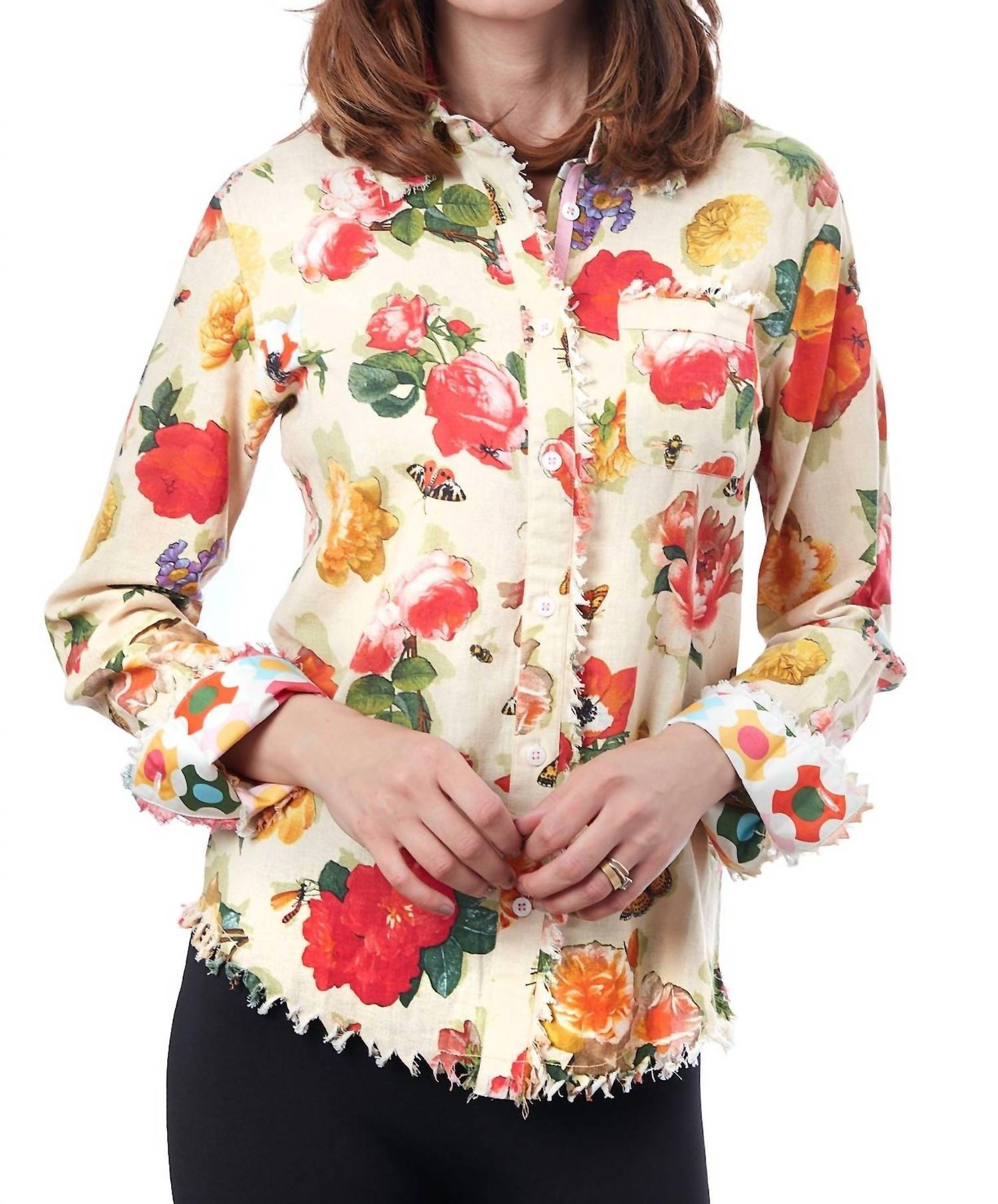 Dizzy-Lizzie Cape Cod Tunic Top in botanical - women's shirt - detail view