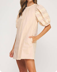 Strut & Bolt - Reverse Pintuck Puff Sleeve Mini Dress