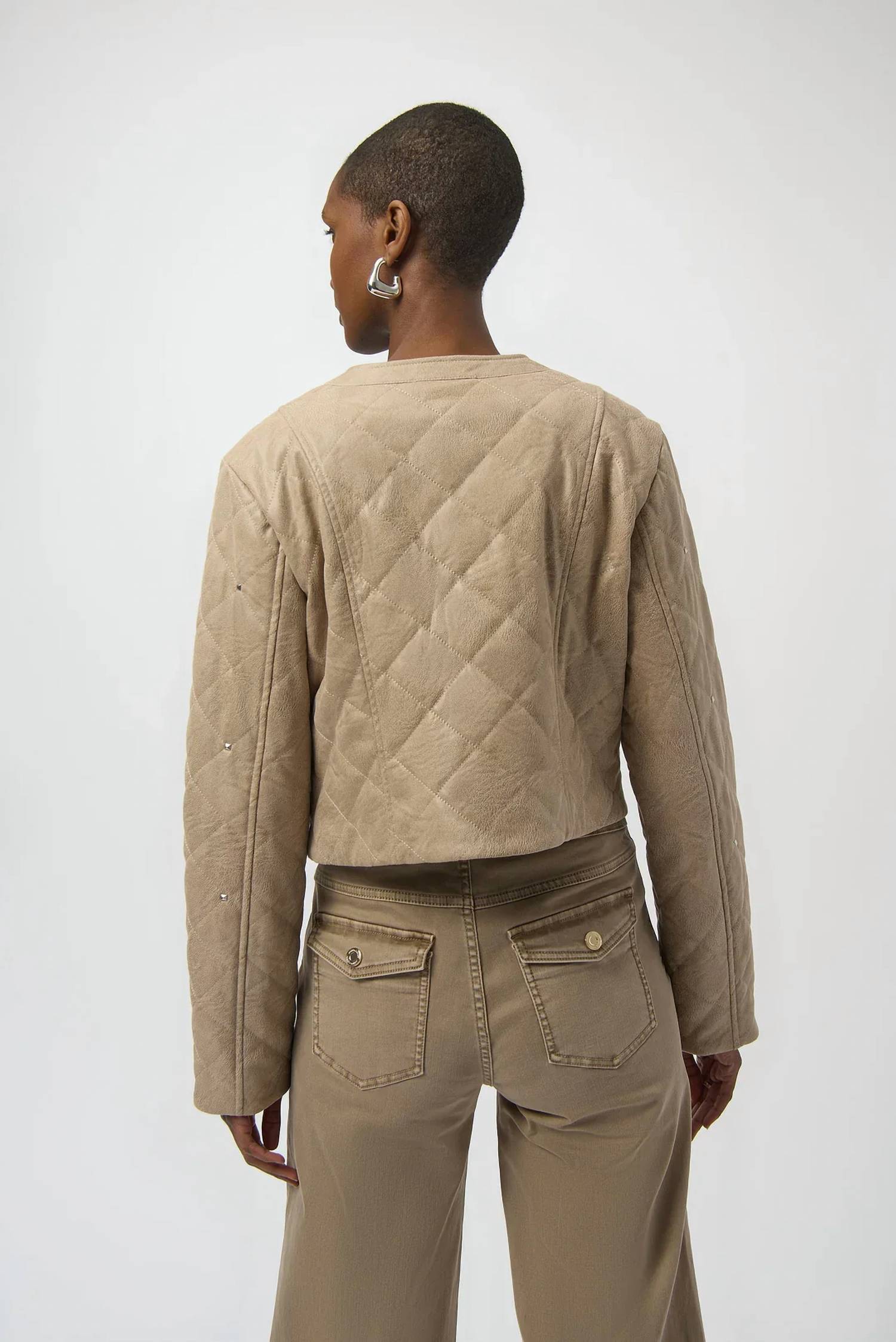 Joseph Ribkoff - Fawn Long Sleeves Crew Neck Quilted Jacket
