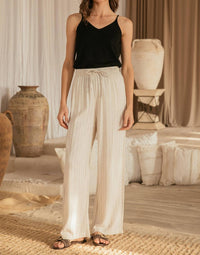 Skies Are Blue - Billie Linen Stripe Pull On Wide Leg Pants