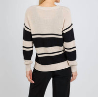 Autumn Cashmere Shaker Stripe Sweater With Crochet Chain Detail in natural black - women's sweater - view 5
