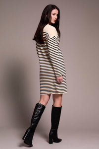 Tribal - Stripe V Neck Long Sleeve Dress