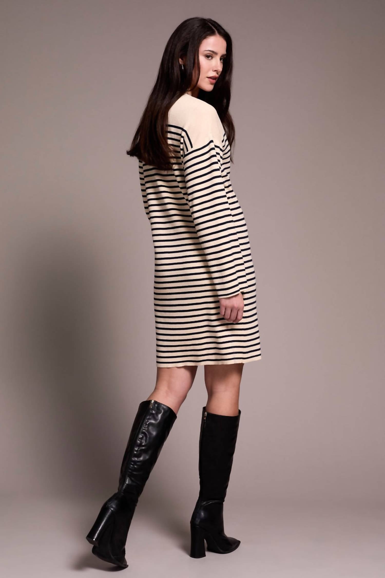 Tribal - Stripe V Neck Long Sleeve Dress
