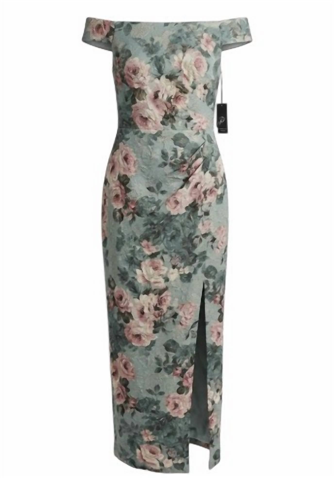 Adrianna Papell Elegant Floral Dress in gray pink - women's dress - detail view