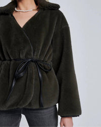7 For All Mankind Faux Fur Wrap Coat in kangaroo - women's jacket - view 4