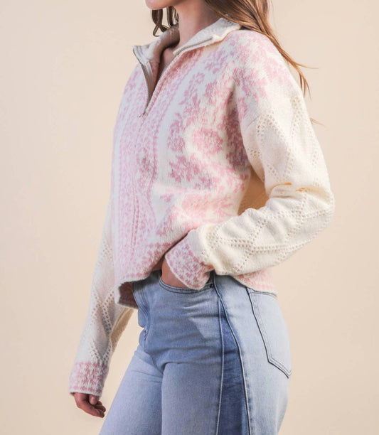 Very J - Romantic Floral Zip Sweater