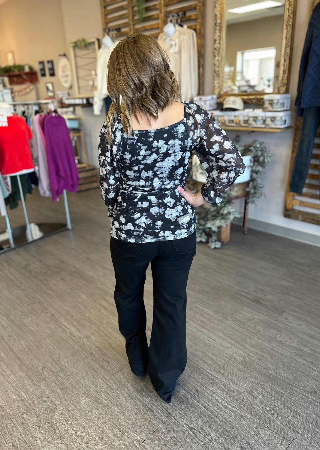 Pine Apparel - Moonlit Floral Ruched Top