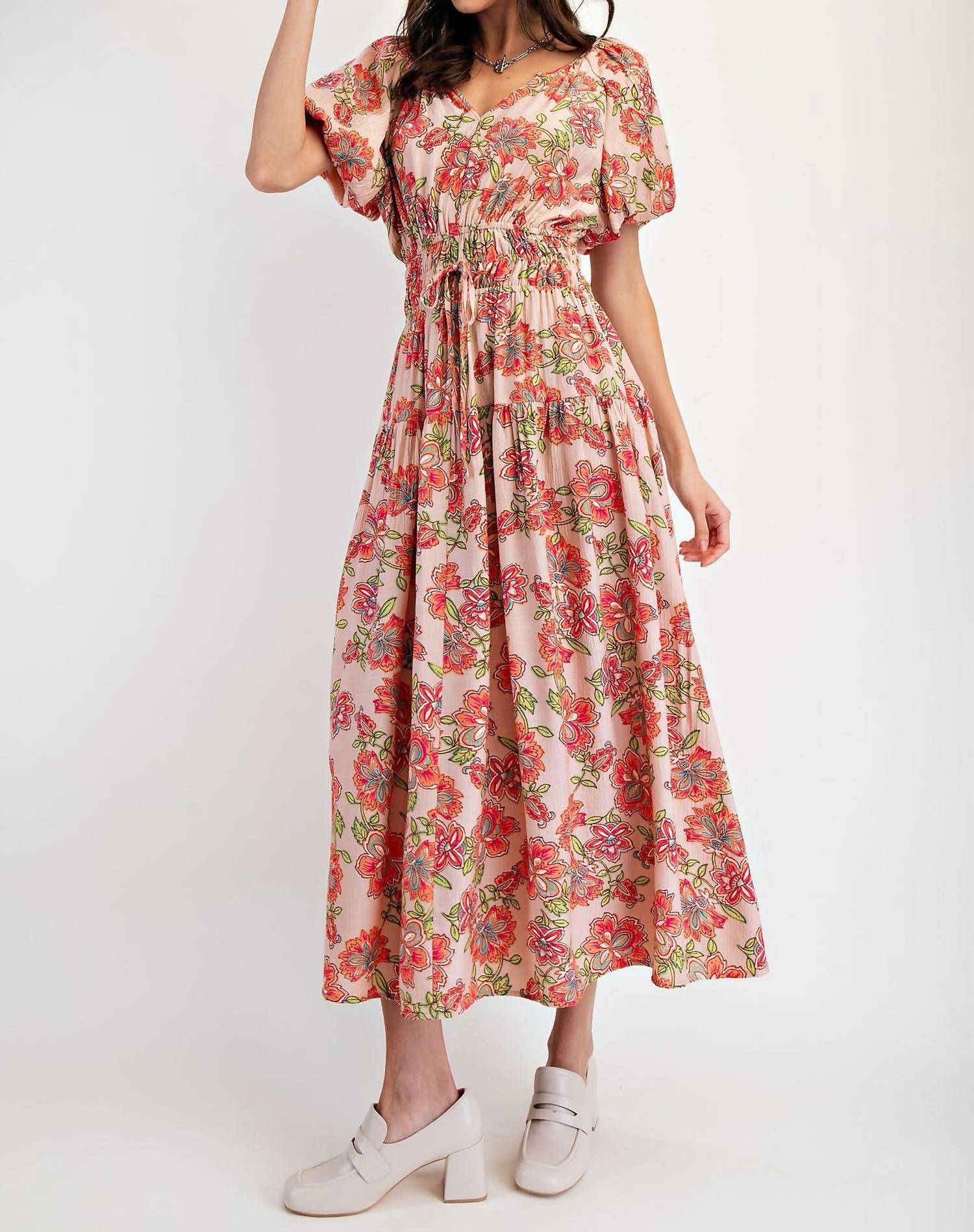Easel - Printed Peach Blossom Maxi Dress