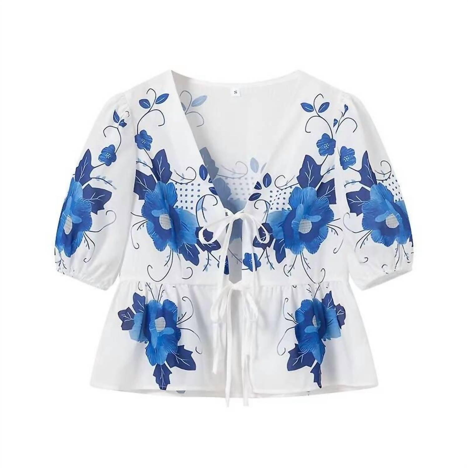 Rosa Clothing - Floral Front Tie Blouse