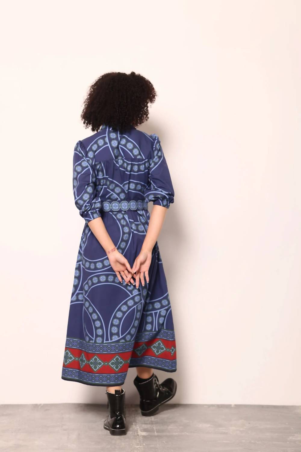 maude vivante Remi Midi Dress in vintage circles - women's dress - detail view