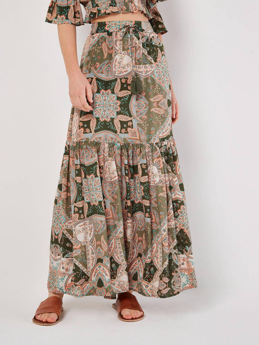 Apricot - BoHo Paisley Tiered Skirt