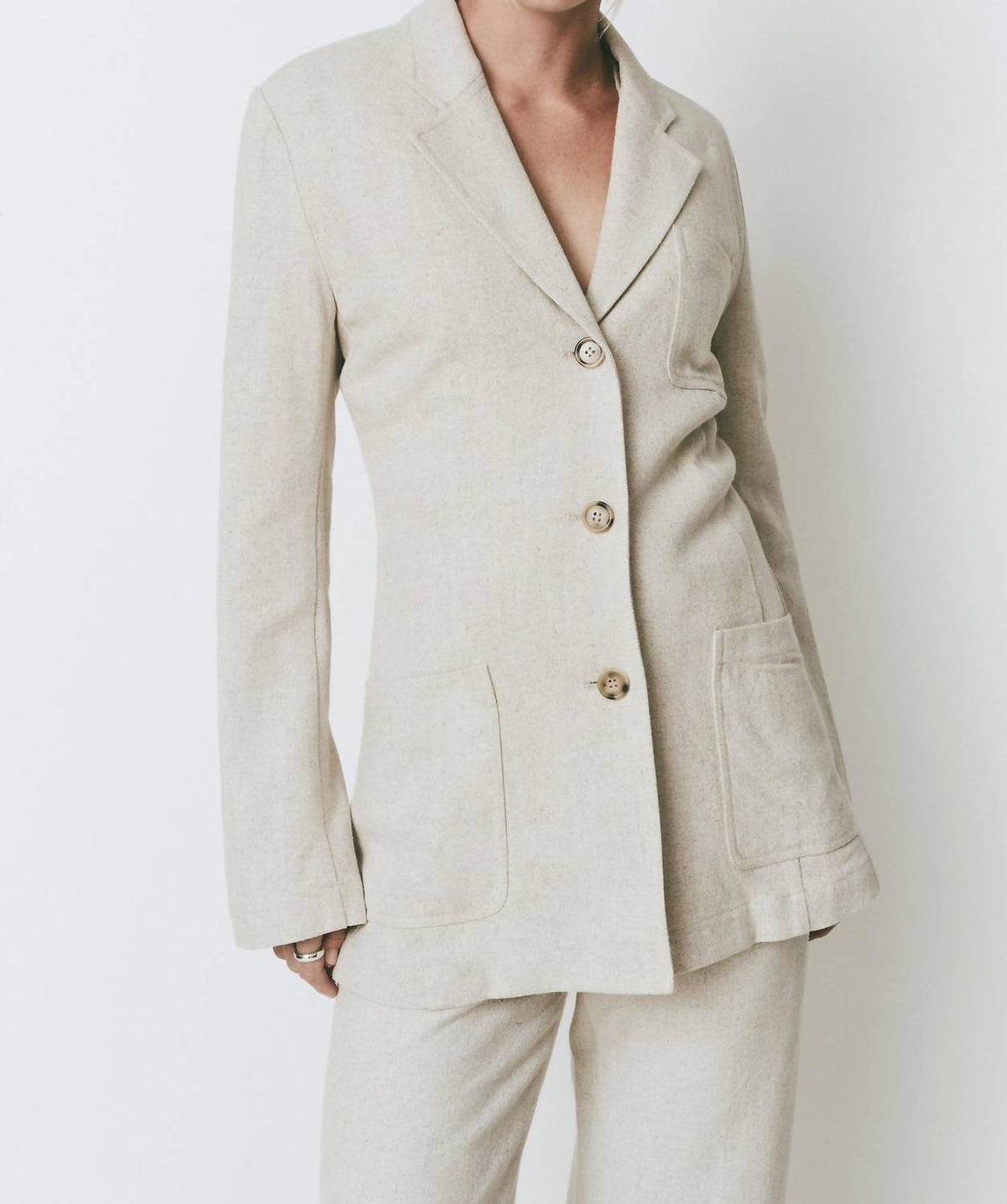 Rue Sophie Camilla Linen Blazer in wheat - women's jacket - detail view