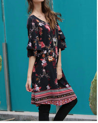 Angie - Floral Double Ruffle Sleeve Dress