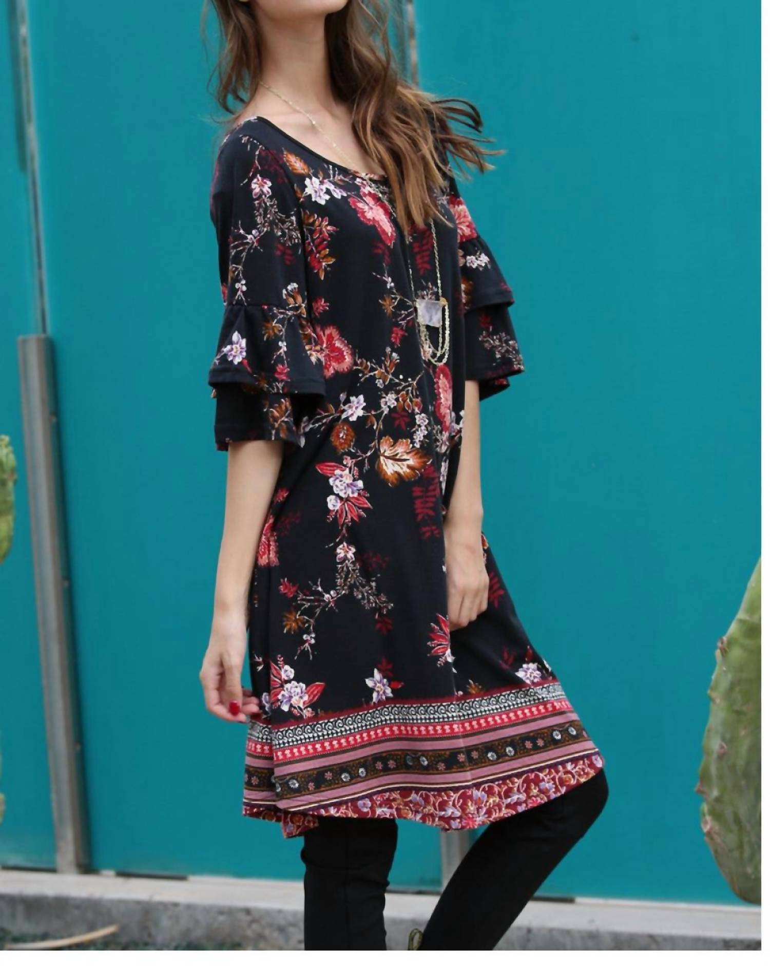 Angie - Floral Double Ruffle Sleeve Dress