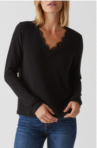 Michael Stars Bebe Glam Tahoe V with Lace Top in black - women's long sleeve top