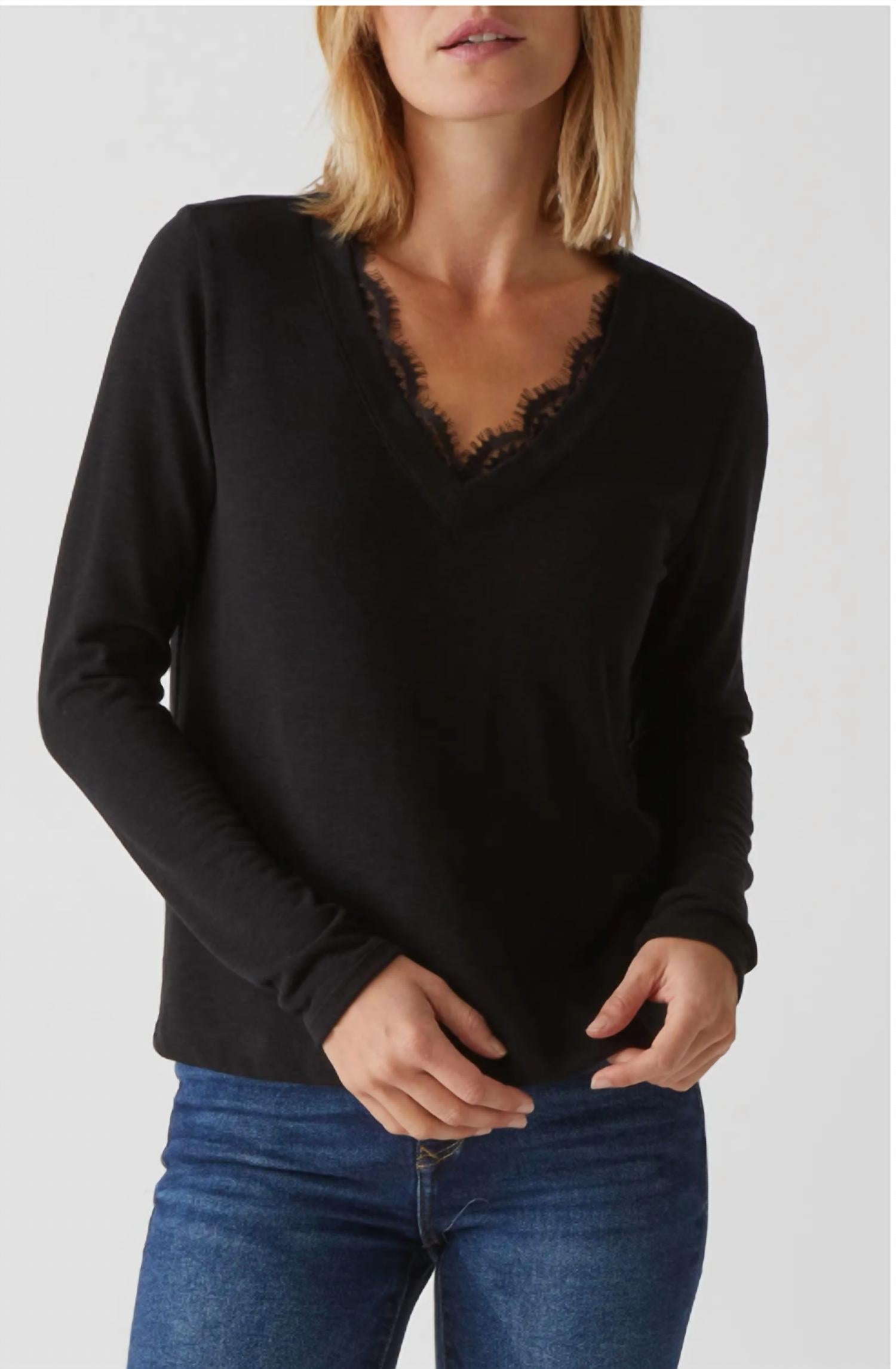 Michael Stars Bebe Glam Tahoe V with Lace Top in black - women's long sleeve top