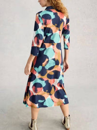 White Stuff Rua Jersey Shirt Dress in navy multi - women's dress - detail view
