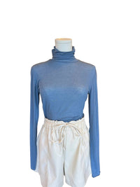 Scandal Italy Women's Ortensia Top in denim - women's long sleeve top - detail view