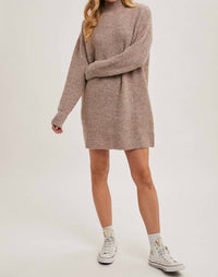 BluIvy Mock Neck Knit Sweater Mini Dress in latte - women's dress - view 6