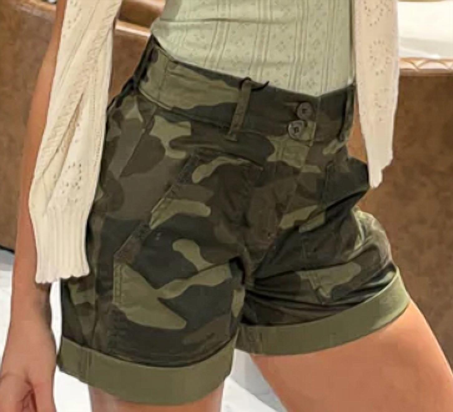 Sanctuary Rio Cuffed Shorts in renew camo - women's shorts - detail view