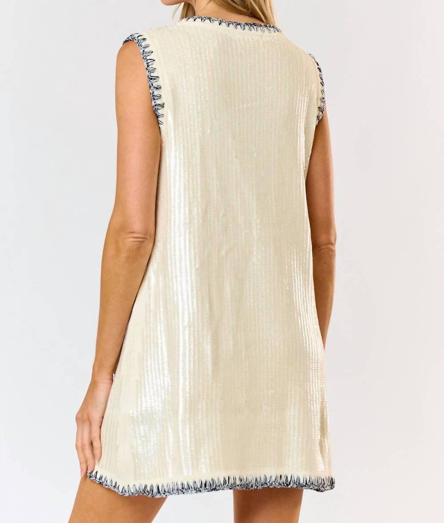 Lalavon - Sequin Contrast Stitch Front Pocket Mini Dress
