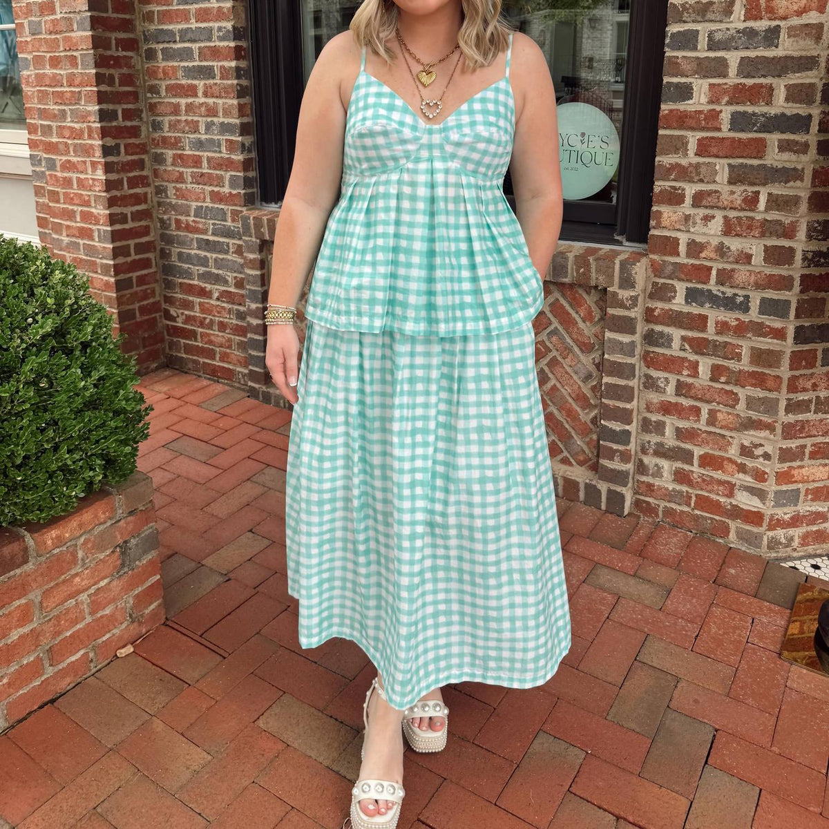 Entro - Gingham Midi Skirt Set