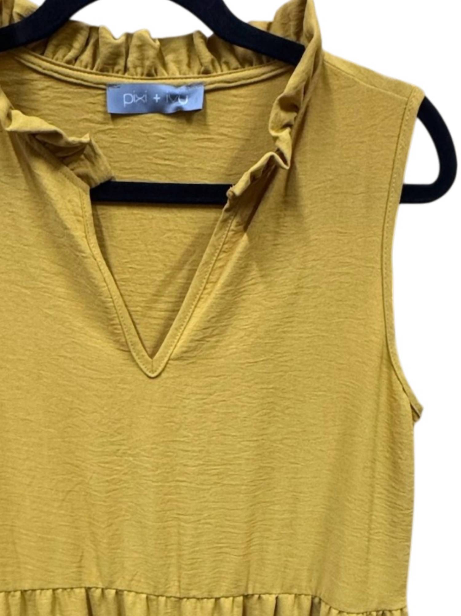 Pixi + Ivy Women's Long Sleeveless Dress in mustard - women's dress - detail view