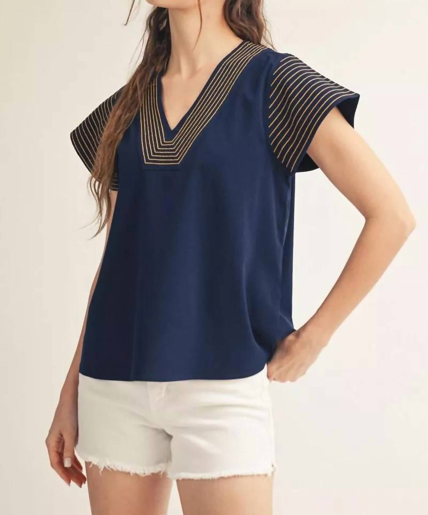Jodifl Women's Slow Down Top in navy - women's shirt - detail view