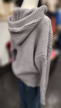 Rosa Clothing Women's Hooded Twisted Knit Cardigan in grey - women's cardigan - detail view