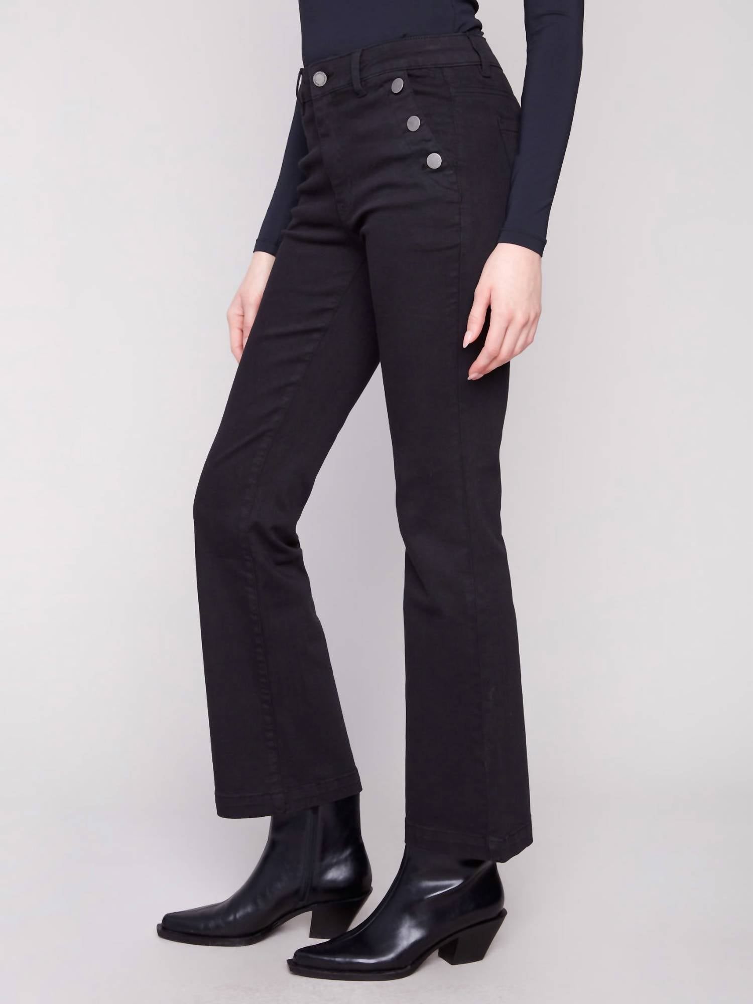 Charlie B - Flare Leg Stretch Twill Pants With Buttons