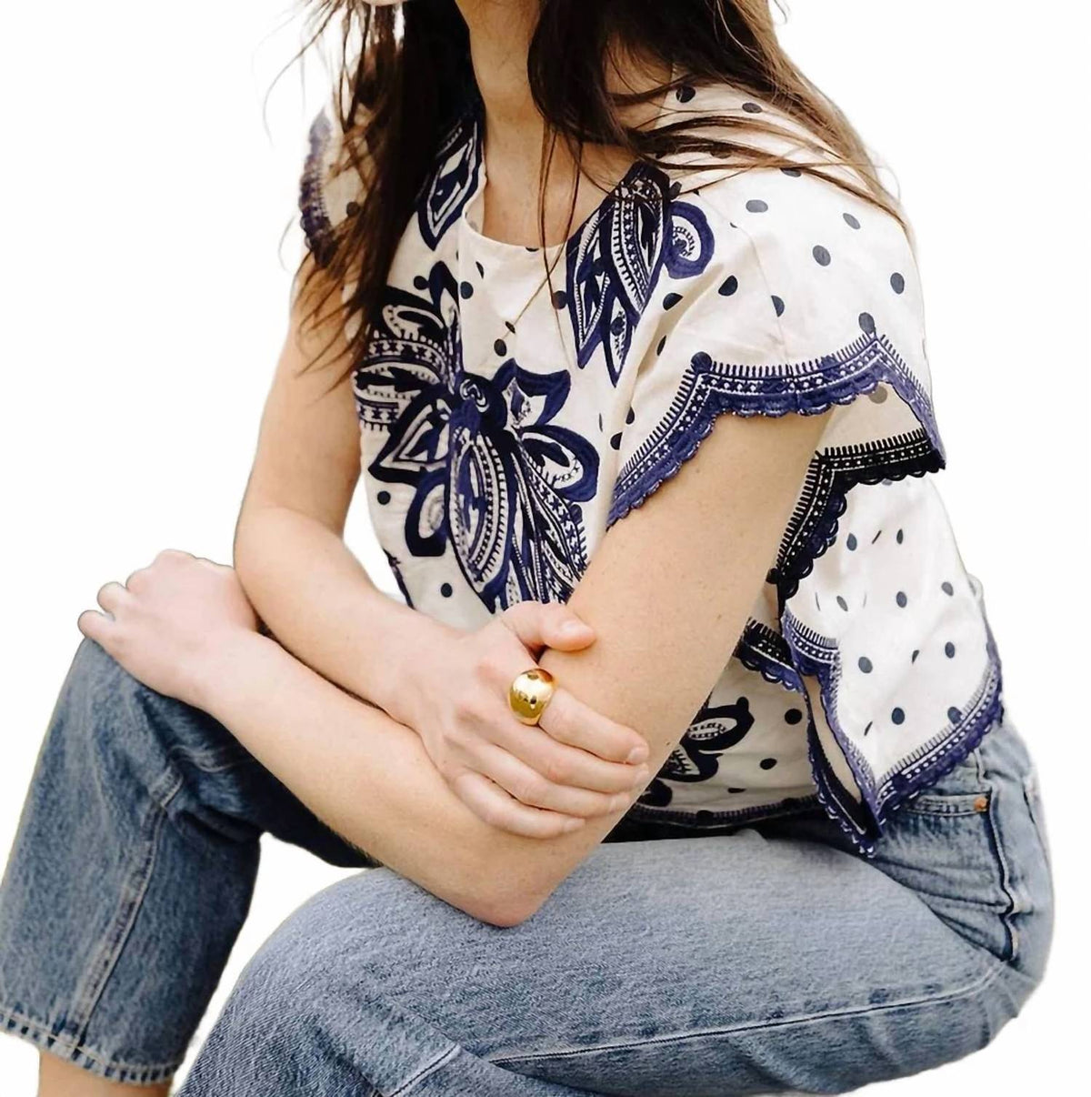 Thml - Short Sleeve Embroidery Detail Top
