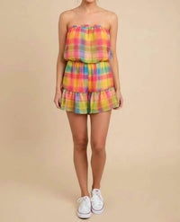 J.Nna - Sunset Plaid Strapless Romper