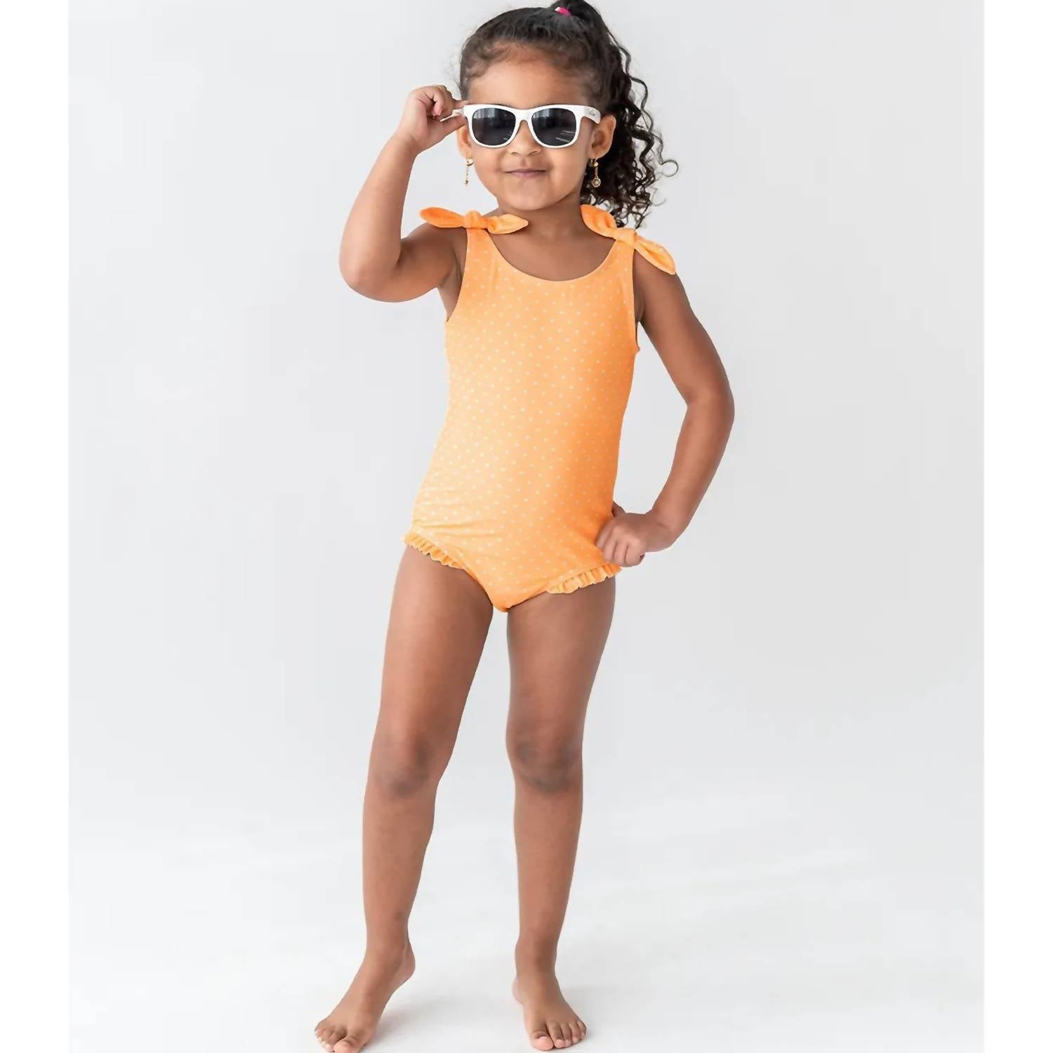 Rufflebutts - Toddler Polka Dot Shoulder Tie One Piece Swimsuit