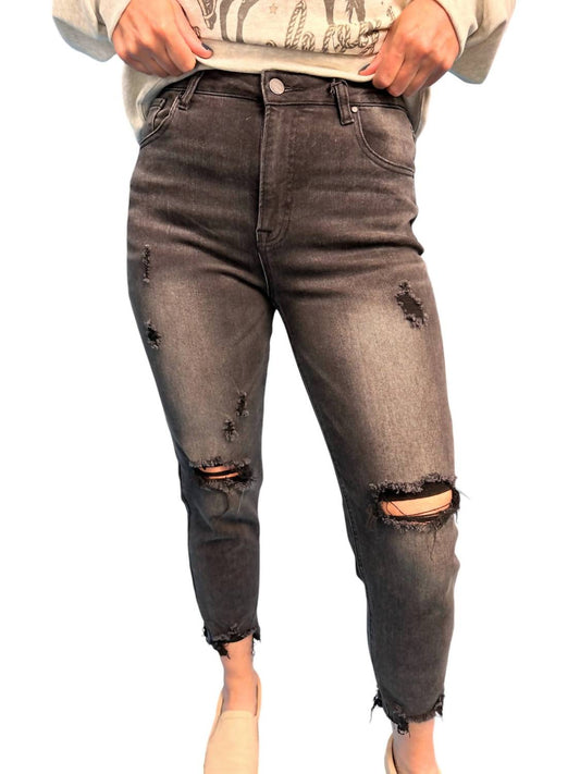 Risen - High Rise Distressed Girlfriend Jeans