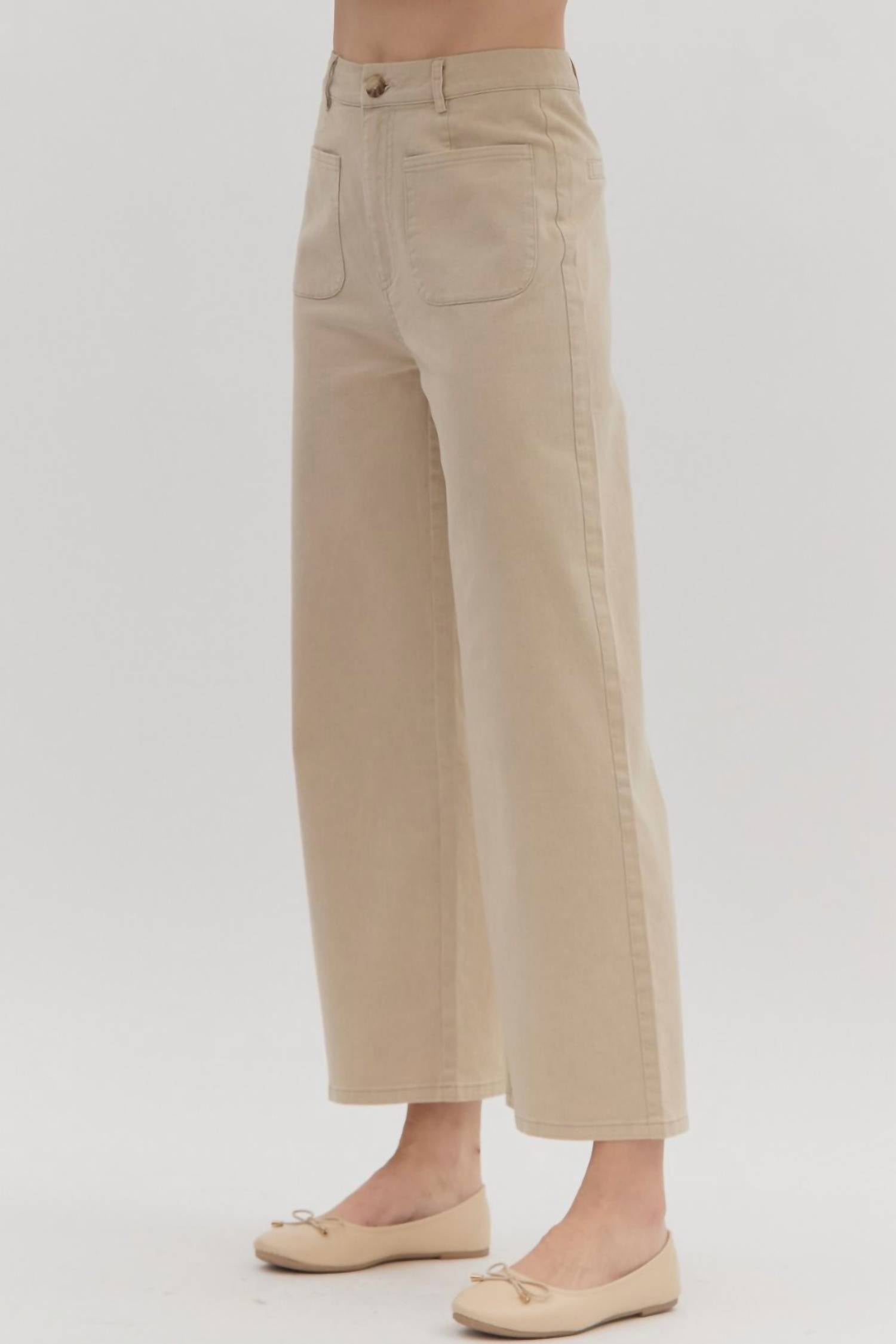 Entro - High-waisted Wide-leg Pocket Pants