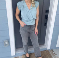 bishop + young Women's Naomi Smocked Waist Top in jade - women's blouse - detail view