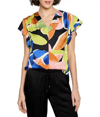 Nic + Zoe Women's Mega Blooms Flutter Woven Top in green multi - women's blouse