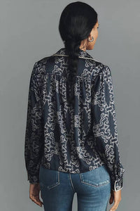 hutch Kodie Top Silky Blouse in navy print - women's blouse - detail view